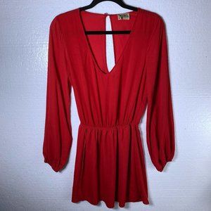 Show Me Your Mumu Women's Size Small Red Rainey Mini Dress Long Sleeves Cut Out